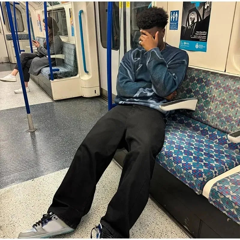 Street Y2k Tie Dye O Neck Knitted Pullover Mens Trendy Contrast Long Sleeve Sweater Jumper Male Harajuku Cashmere Knitwear 241111