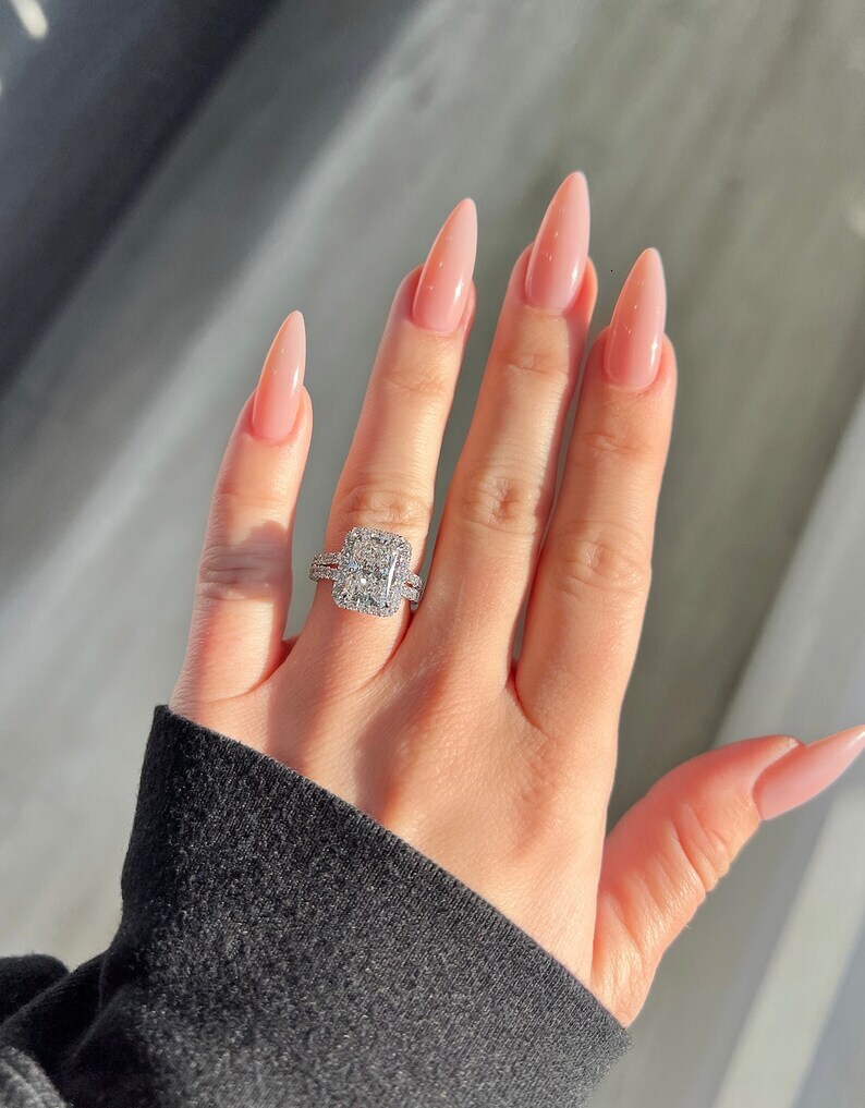 3.80 TCW Colorless Radiant Cut Moissanite Art Deco Ring 14K White Gold gorgeous