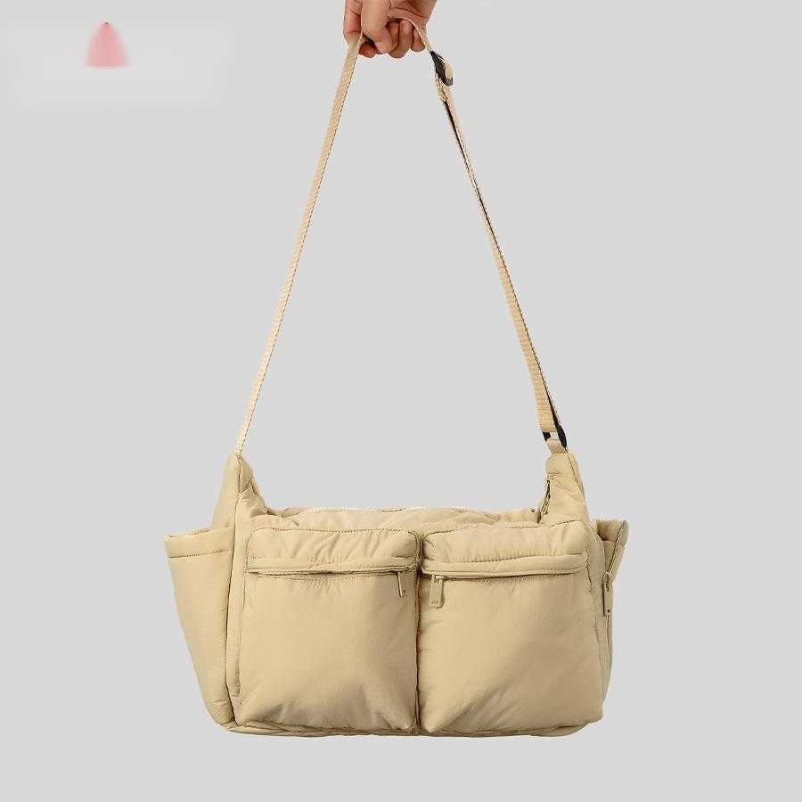 casual cotton down shoulder bag, single shoulder crossbody bag, multi pocket waterproof large capacity nylon cloth bag women 241115
