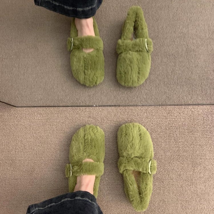 Women's Casual Shoes:Winter Fleece Warm 2024 New Fashion Outerwear Soft Mary Jane Shoes,Black/Beige/Green/Grey,Free shipping b4dc