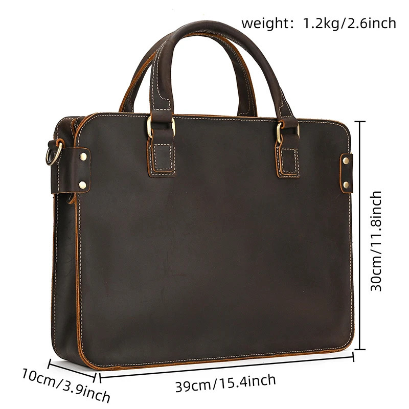 Top grade genuine leather briefcase 15 16 inch laptop business bag vintage fashion original handmade men handbags male 241029