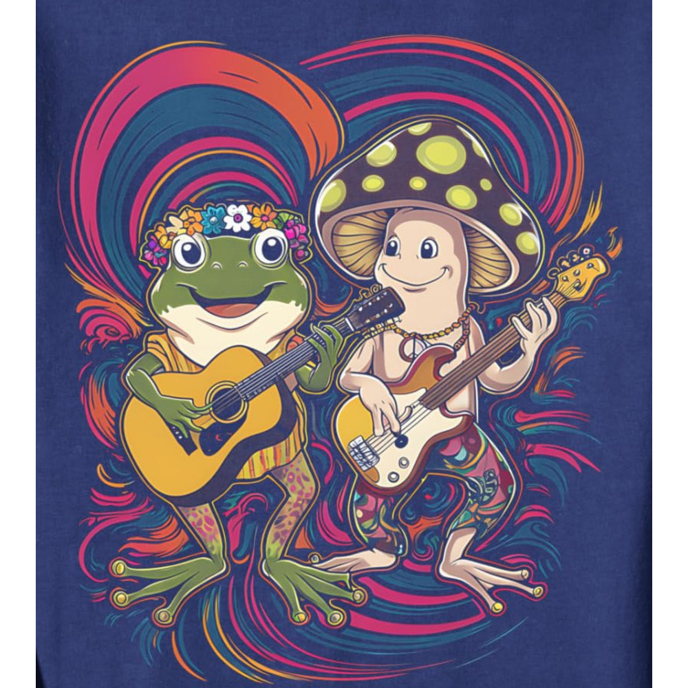 Long Sleeve Shirts for Men sweatshirt Frog Playing Guitar Mushroom Hippie Vintage Distressed Art Sweatshirt T shirt Tee Streetwear Casual tops clothes