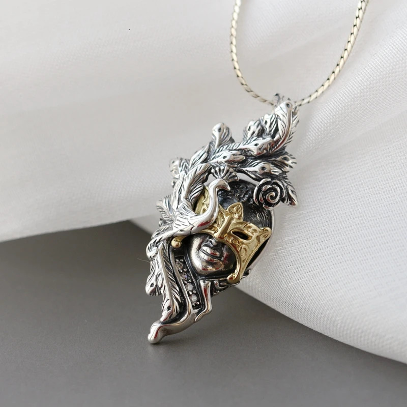 925 sterling silver vintage style charm flower Peafoil makeup mask pendant essential for womens fashion and trendy parties 241108
