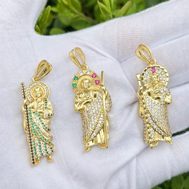 18K Gold Plated San Judas Tadeo Charm Catholic Mexico Cubic Zirconia Saint Jude Pendant Necklace for Women Jewelry Supplies
