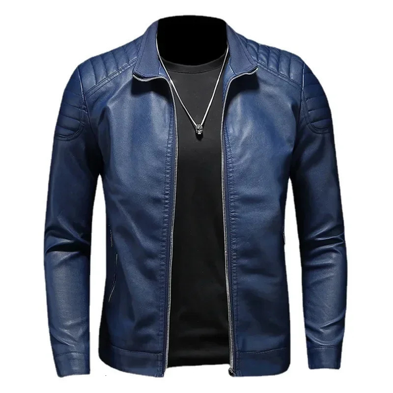 Spring Men Solid Color Fashion Long Sleeve Faux Leather Coats Male Stand Collar Jacket 241108