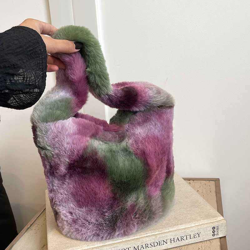 Plush Bags for Women Handbag Versatile Autumn and Winter Bucket Bag Contrasting Color Hand Bags Shopping Totes Wallet 241111