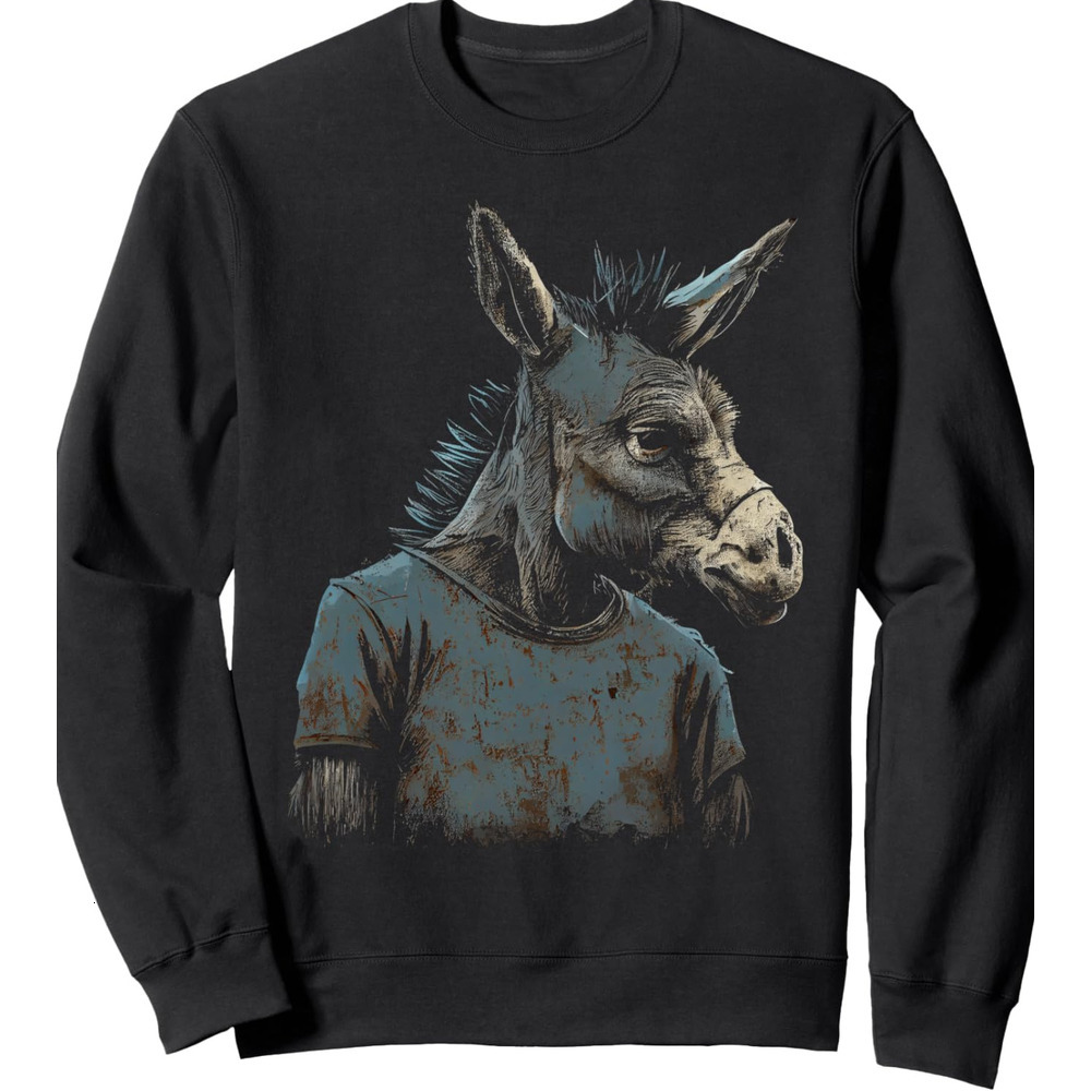 Long Sleeve Shirts for Men sweatshirt Funny Donkey Face Gift idea for Donkeys Lovers Graphic Tees Sweatshirt T shirt Tee Streetwear Casual tops clothe