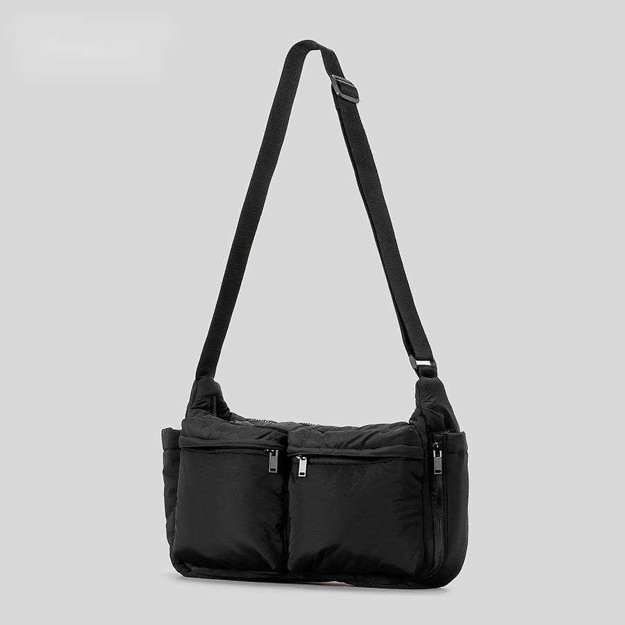 casual cotton down shoulder bag, single shoulder crossbody bag, multi pocket waterproof large capacity nylon cloth bag women 241115