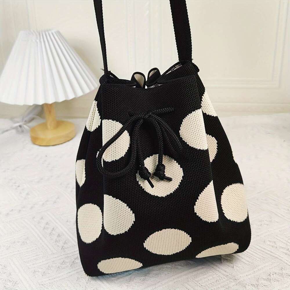 Fashion Simple Polka Dot Pattern Bucket Bag, All-Match Versatile Handbag For Women, Lightweight Daily Use Bag .
