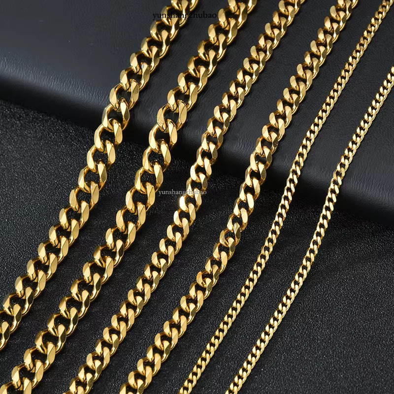 gold black plated hiphop necklace jewelry stainless steel cuban k chain for men women Free shipping Free shipping