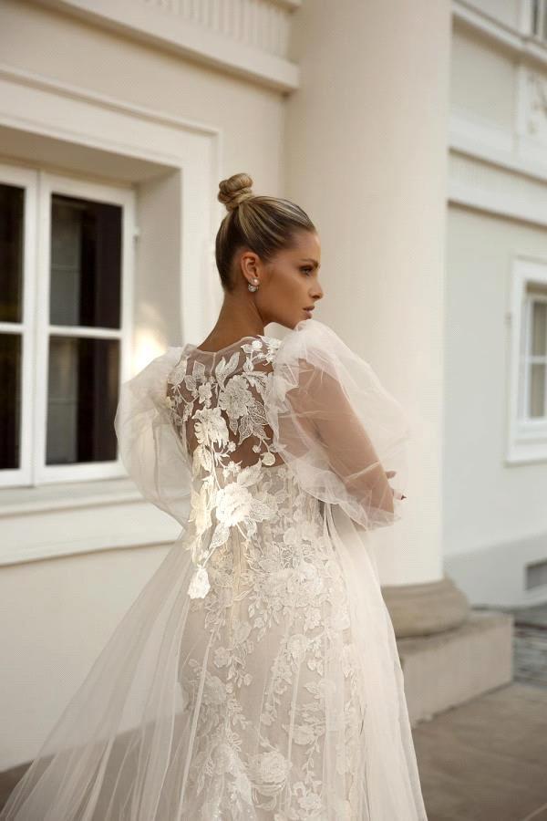 Vintage Mermaid Wedding Embroidered Lace On Net With A-e or Length Slim-e O-neck Sleeveless Bride Dress Button
