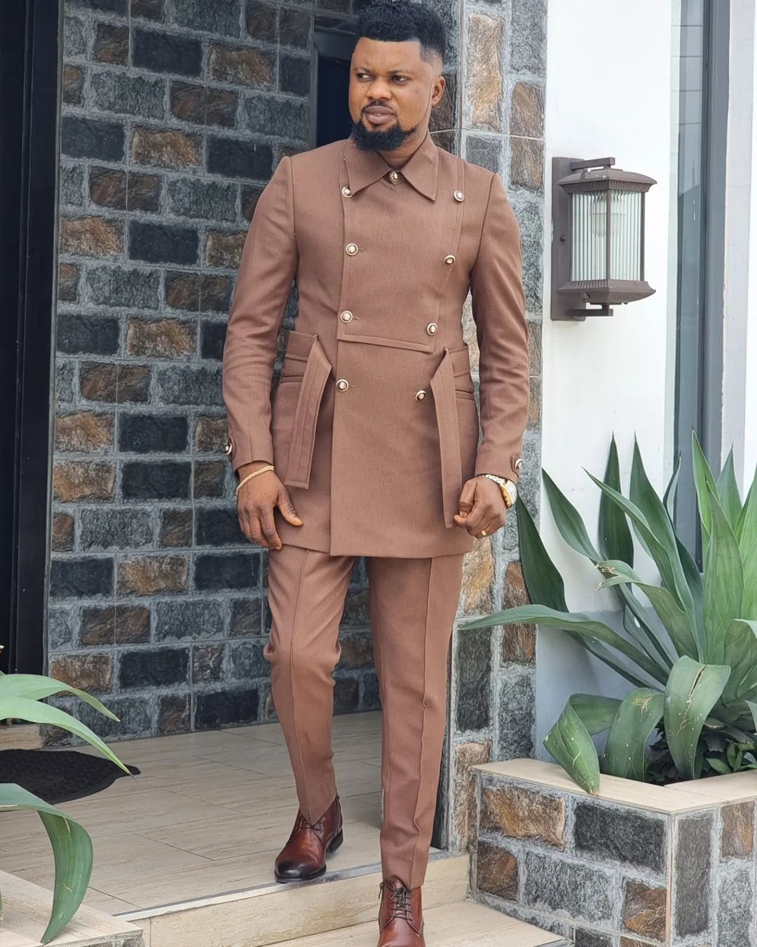 Men Suit Set Blazers For Men Brown Double Breasted Luxury Man Wedding Suit 2 Pieces Coat Pants Latest Design (Jacket+Trousers)