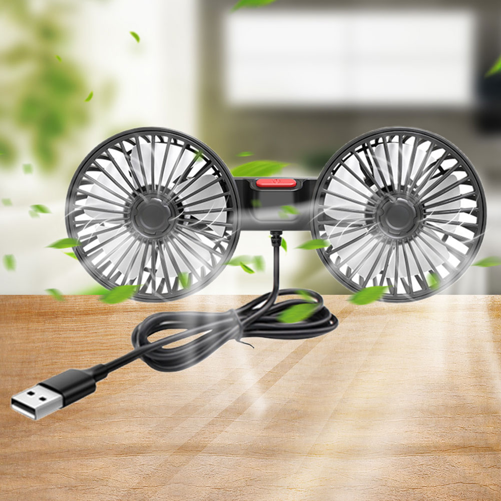 360° Adjustable Cooling Air Fan USB 5V 3 Speeds Car Cooling Fan Vehicle Mounted Dual Head USB Fan Auto Cooler Fan Micro USB