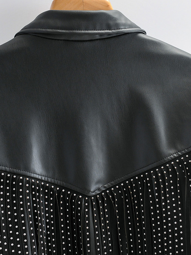 Autumn Winter Tassel Rivet Faux Leather short Jackets Women Loose Moto Bike Soft PU Leather Coat Single Breasted Outwear