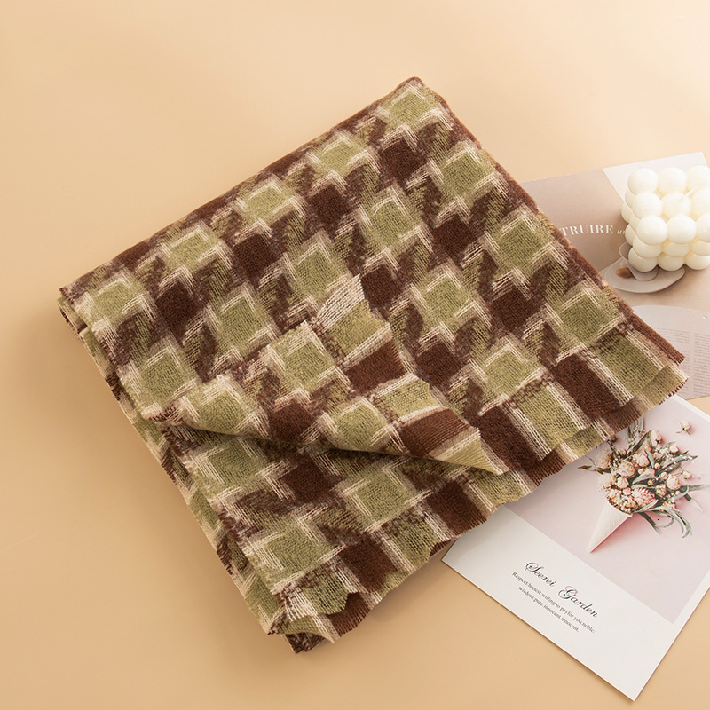 new autumn winter checkered striped scarf for women with a sense of , tassel casual, simple, warm and versatile scarf