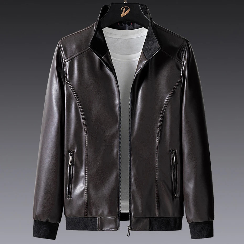 Solid Color Leather Jackets Male Big Size Plus 7XL 8XL PU Jacket Men Coat Cargo Casual Motorcycle Biker 241108