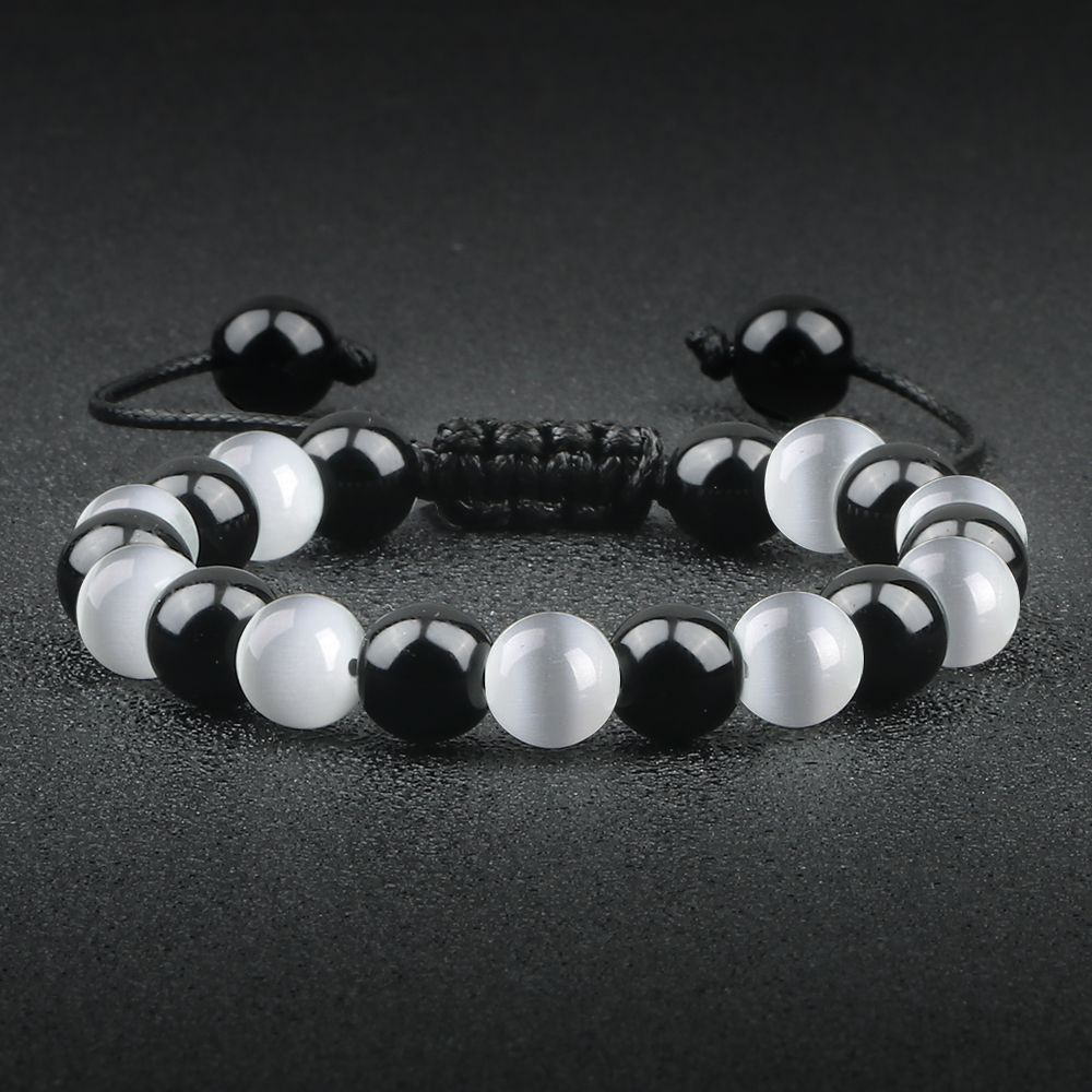 Natural Black Obsidian Beaded Bracelet Men Tiger Eye Stone Cat Eye Bracelet Yoga Essential Oil Elastic Strand Bangles Charm Gift