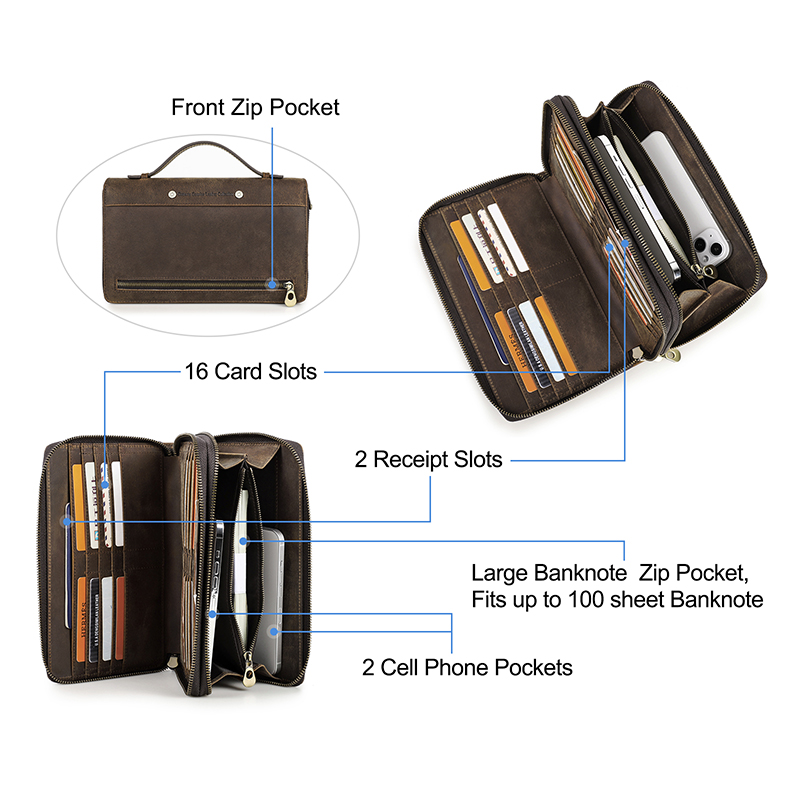 CONTACT'S Genuine Leather Clutch Wallet For Men Long RFID Handbags Phone Pocket Coin Purse Card Holder Large Capacity Money Clip