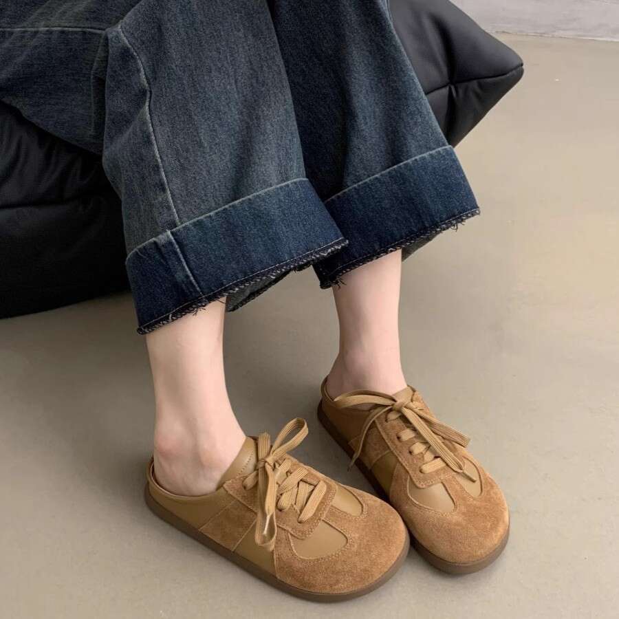 Baotou Half Slippers Autumn Outerwear 2024 New German Training Women's Thick Soled Heerless One Step Lazy Shoes