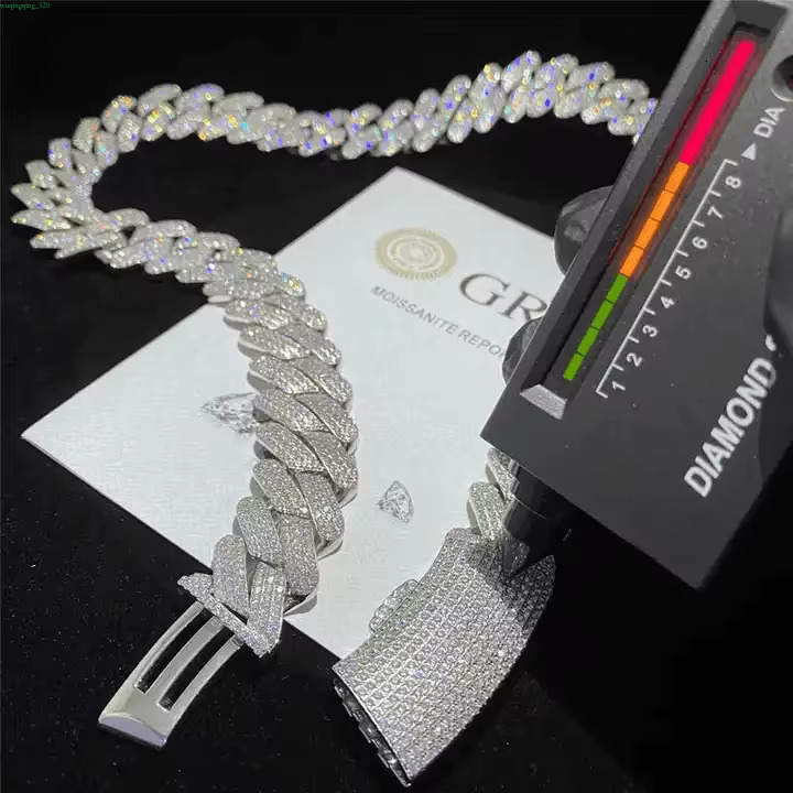 Fashion Jewelry 3ex D Color VVS Moissanite Cuban Chain With Hip Hop Custom Size Sier Necklace For Men Women