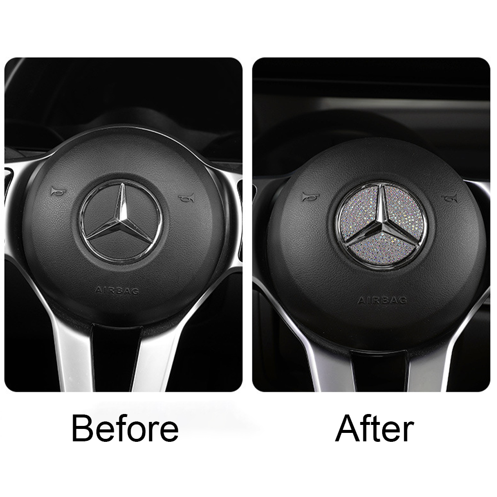For Mercedes Benz A B C E Class GLA CLA GLC GLK GLE Series 45/49mm Car Steering Wheel Crystal Diamond Sticker Emblem Accessories