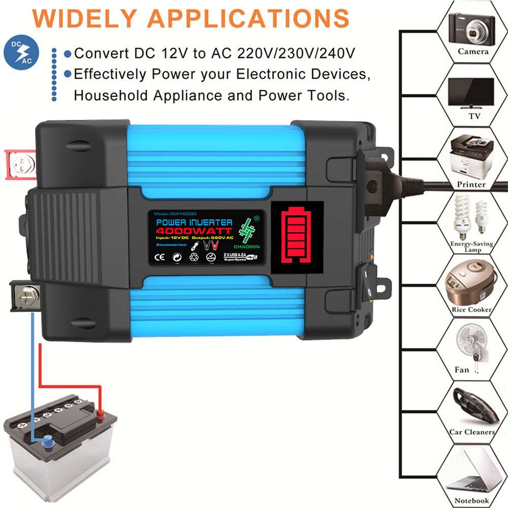 Powerful 6000W Car Power Inverter: 12V to 110/220V LED Voltage Display Dual USB Converter dh5727163