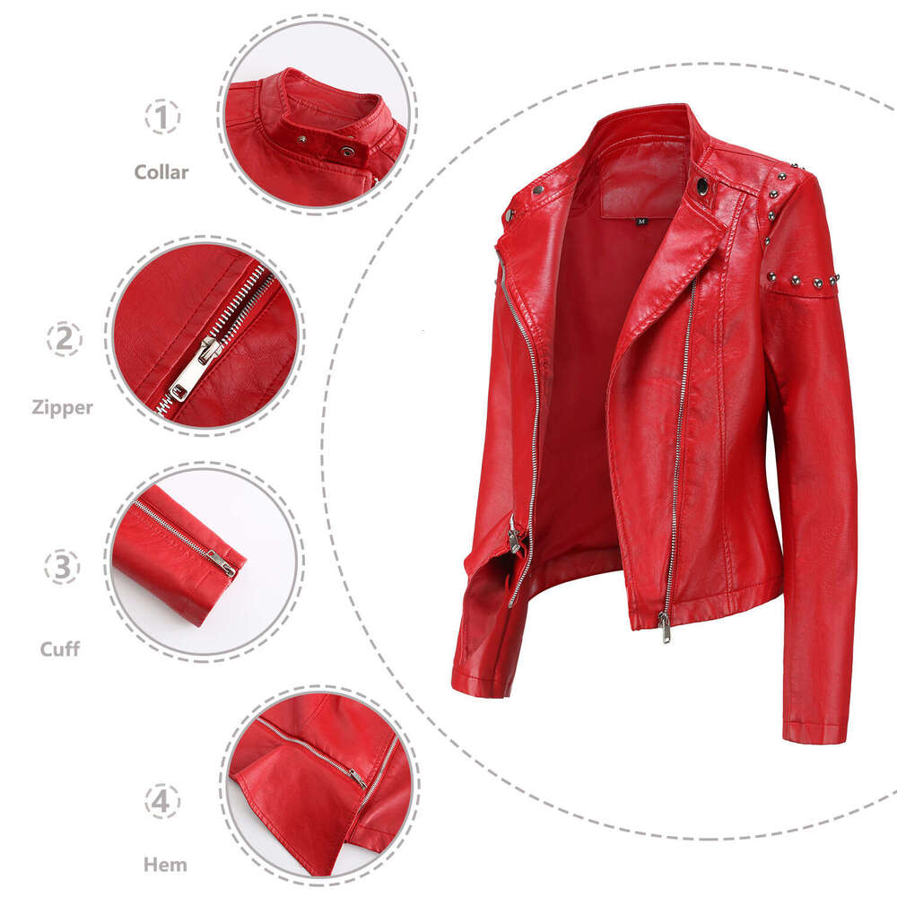 shanshi leather jacket women New Fashion Standing Collar Solid Color Jacket Spring and Autumn Women's Rivet Leather Coat