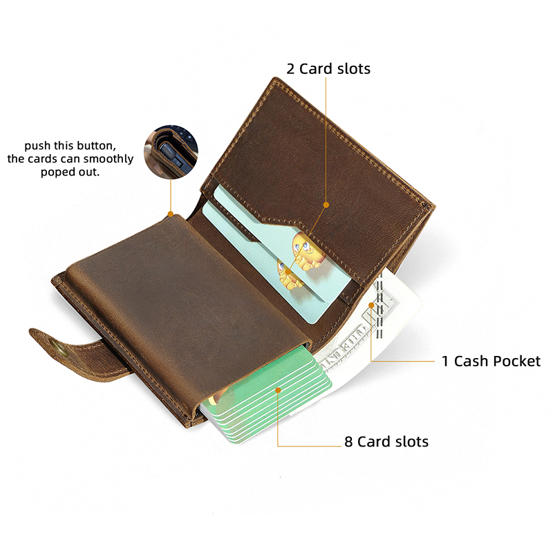 Hot Sale Crazy Horse Leather Travel Cash Card Photo Holder Case Front Pocket Organizer Wallet Mini Slim Purse For Men Male 1684