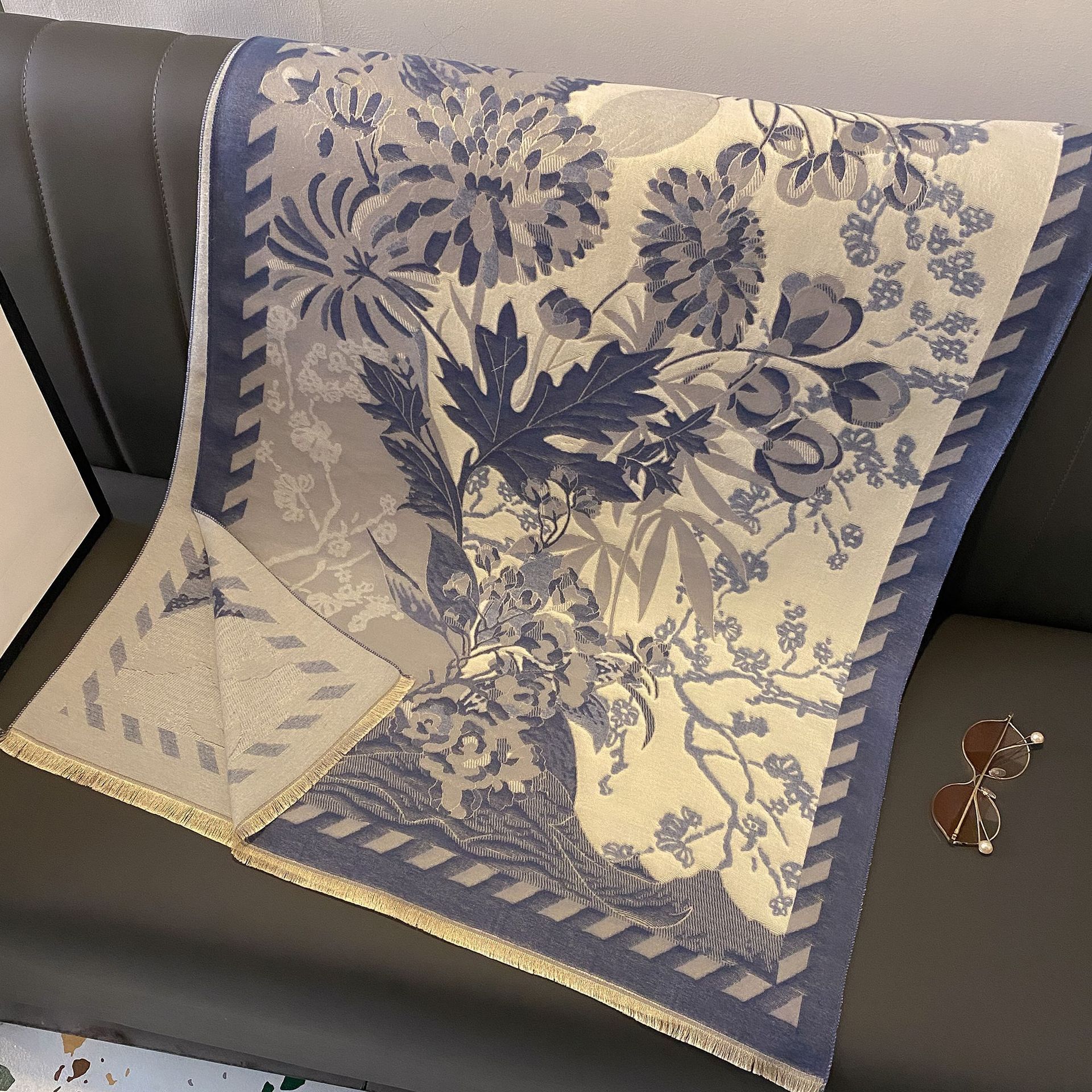 High quality fashion design, Scarf for women in winter, double layered with extended thickened tassels scarf