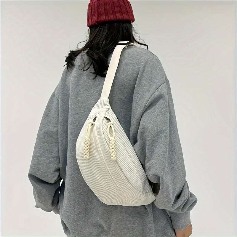 Fashion Corduroy Minimalist Chest Crossbody Bag, Casual Style Fancy Pack bum bag fanny pack for Outdoor Travel And Sports .