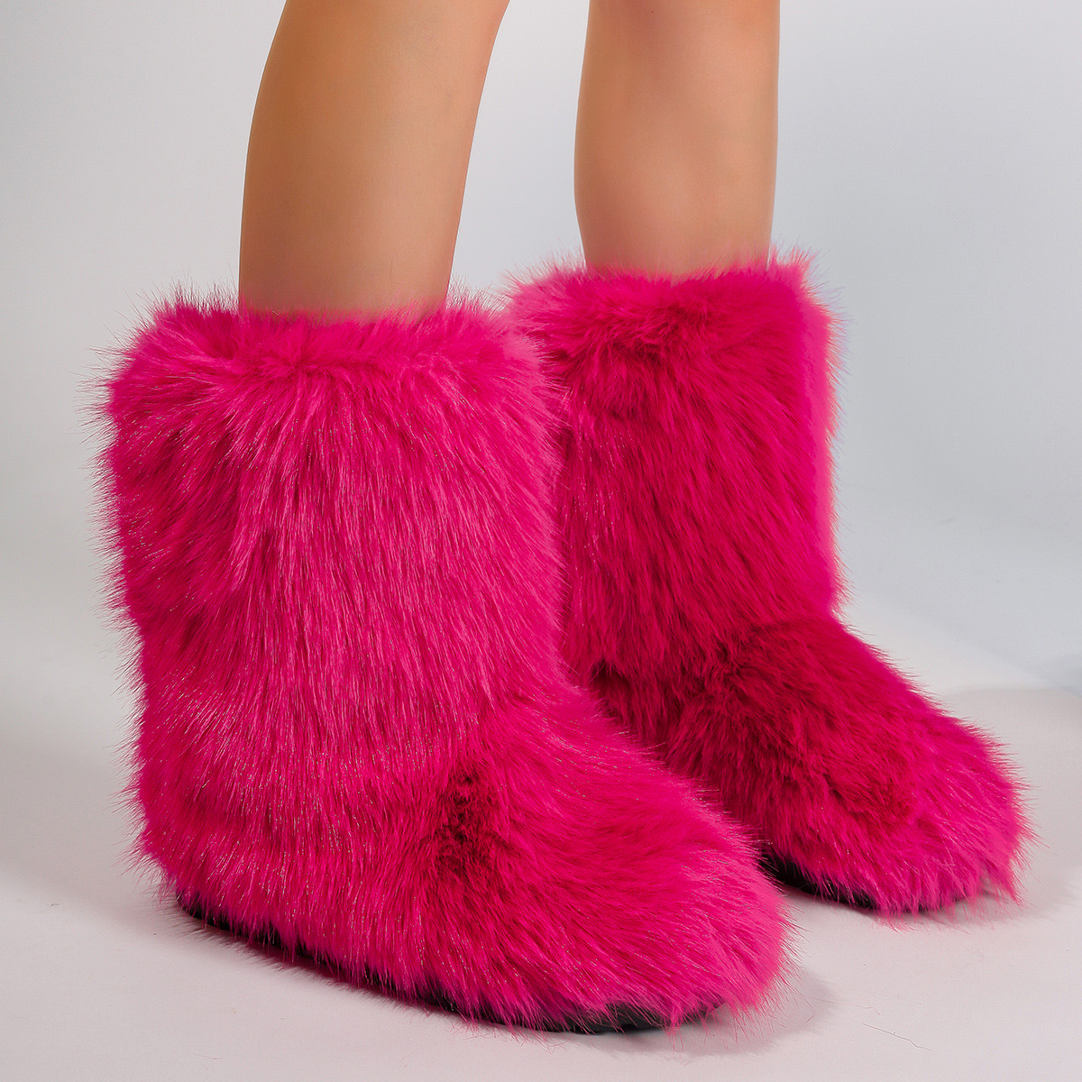 Womens Winter Snow Outdoor Furry Real Raccoon New Boots Woman Fox Fur Warm Platform Shoes Fashion Bottes
