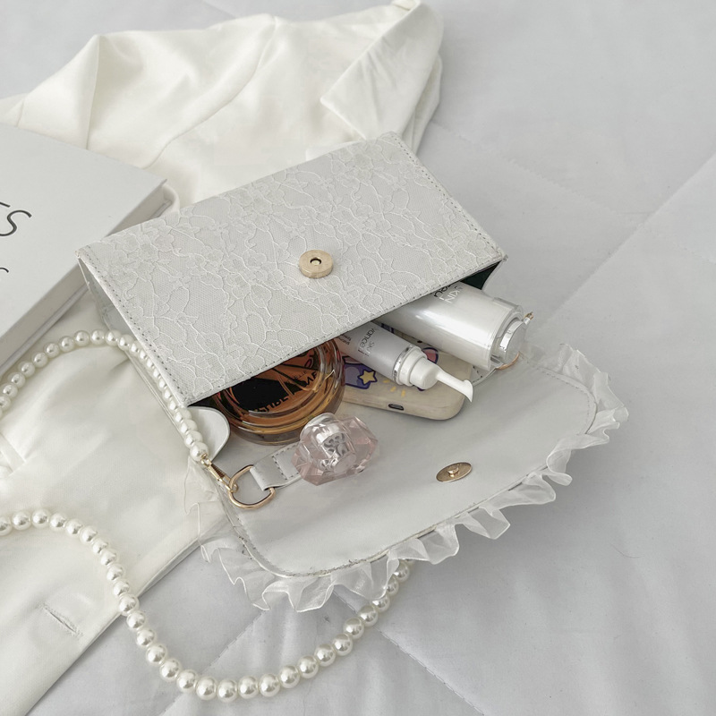 Retro Crossbody Bags for Women Vintage Lace Pearl Chain Ladies Small Square Shoulder Bag Female Clutch Purse Handbags Sac Femme