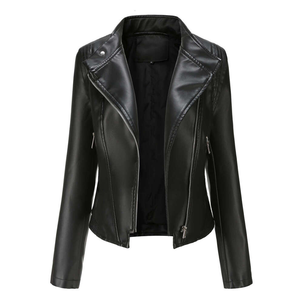 shanshi leather jacket women new PU lapel slim fit leather spring and autumn thin long sleeved short women's jacket