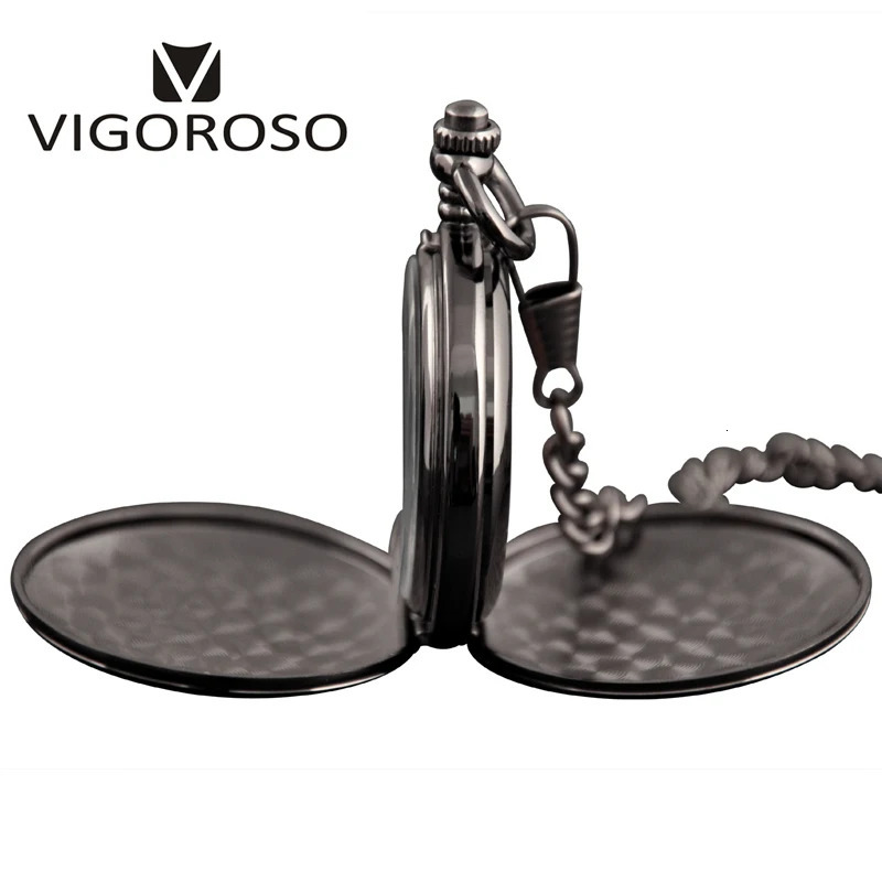 Black alloy retro anti pocket watch steampunk dual hunter mechanical skeleton pocket watch chain anniversary gift 241108