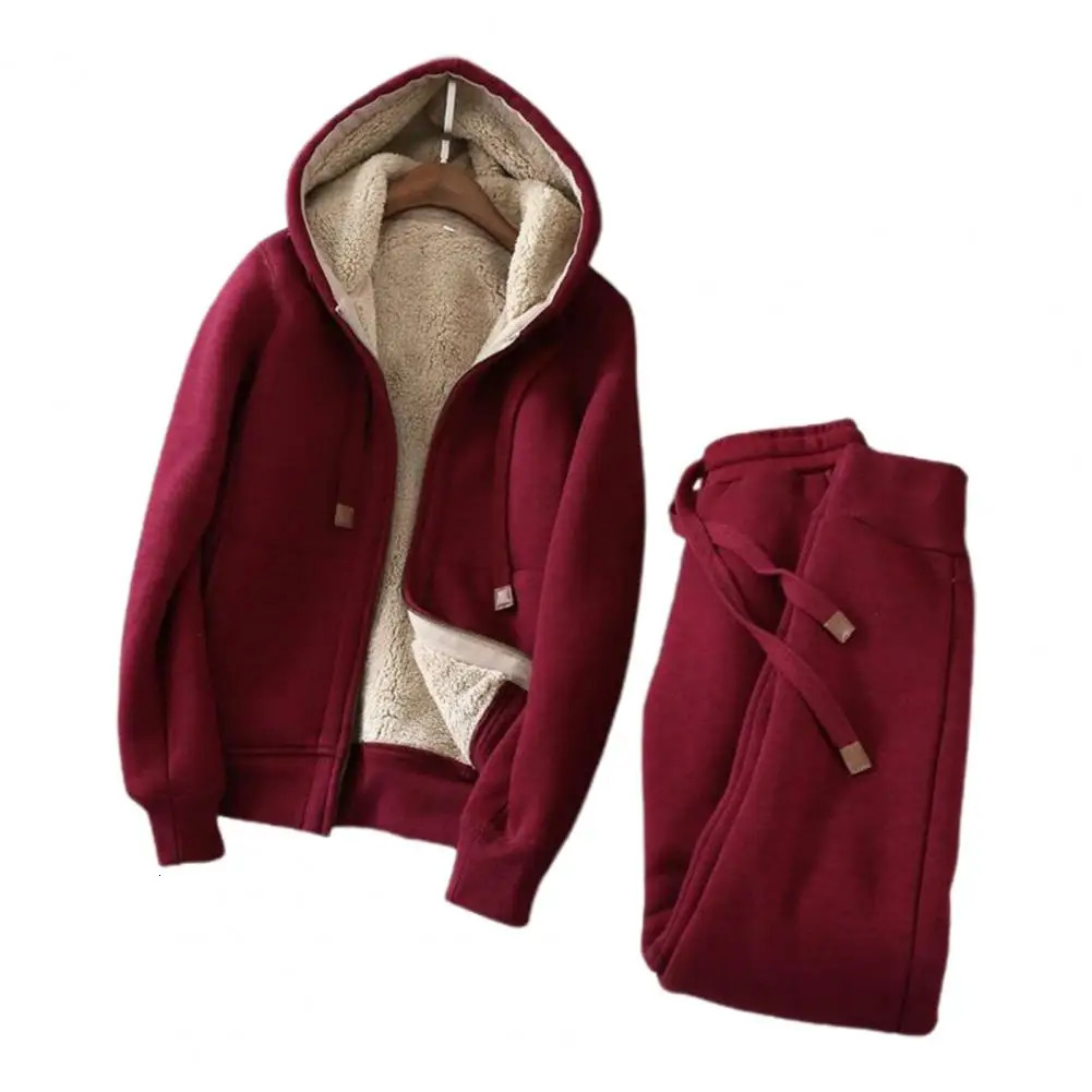 1 Set Cozy Hoodie Sports Outfit Sweatshirt Pants Drawstring Women Jogger Twopiece Streetwear 241111