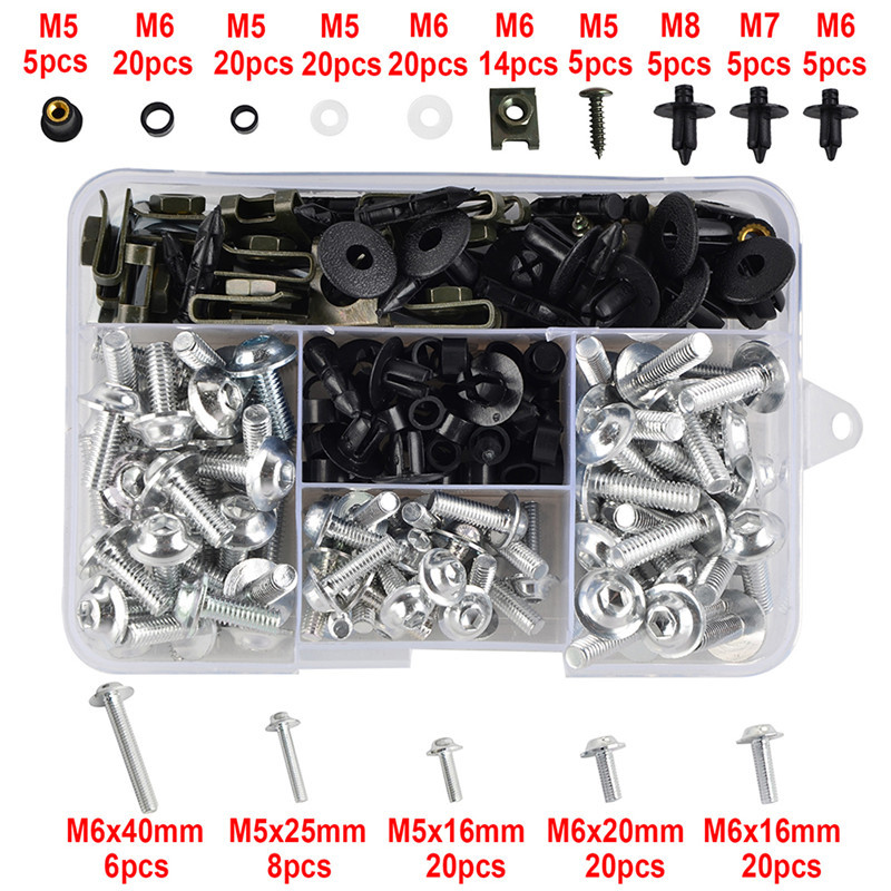195 PCS Motorcycle Accessories Aluminum Fairing Bolt Screws Kit Fit For YAMAHA YZF 600 1000 R1 R6 R3 R15 R25 T-MAX 530 TMAX 500