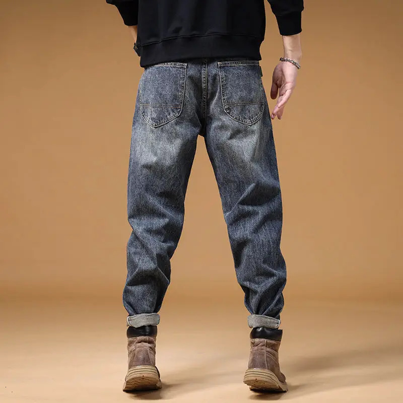 Mens straight jeans mens jeans with pockets Trouser harem bag regular Y2k streetwear retro style 241108