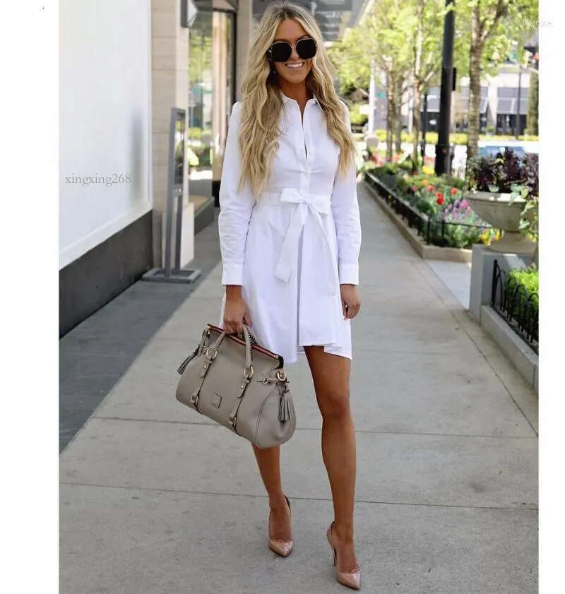 Designer Casual Dresses Women White Long Sleeve Shirt A-line Dress Summer Elegant Trend Comfortable Woman Bloues Clothing Fashion Womens Clothing