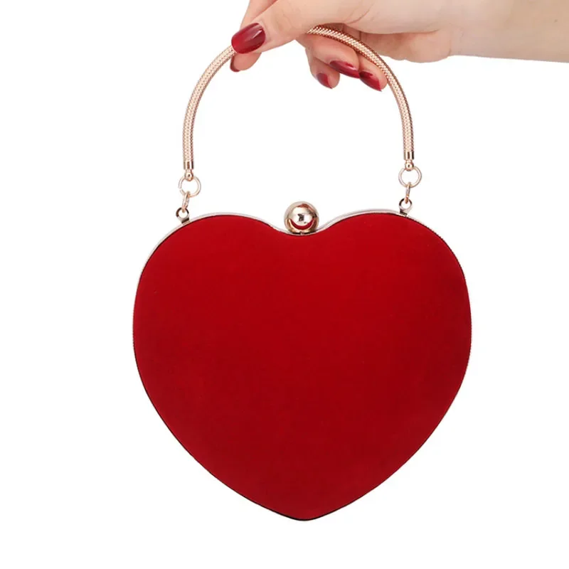 Red Heart Design Women Clutch Small Diamonds Golden Velvet Evening Bags Party Wedding Handbags Purse for Female Purses
