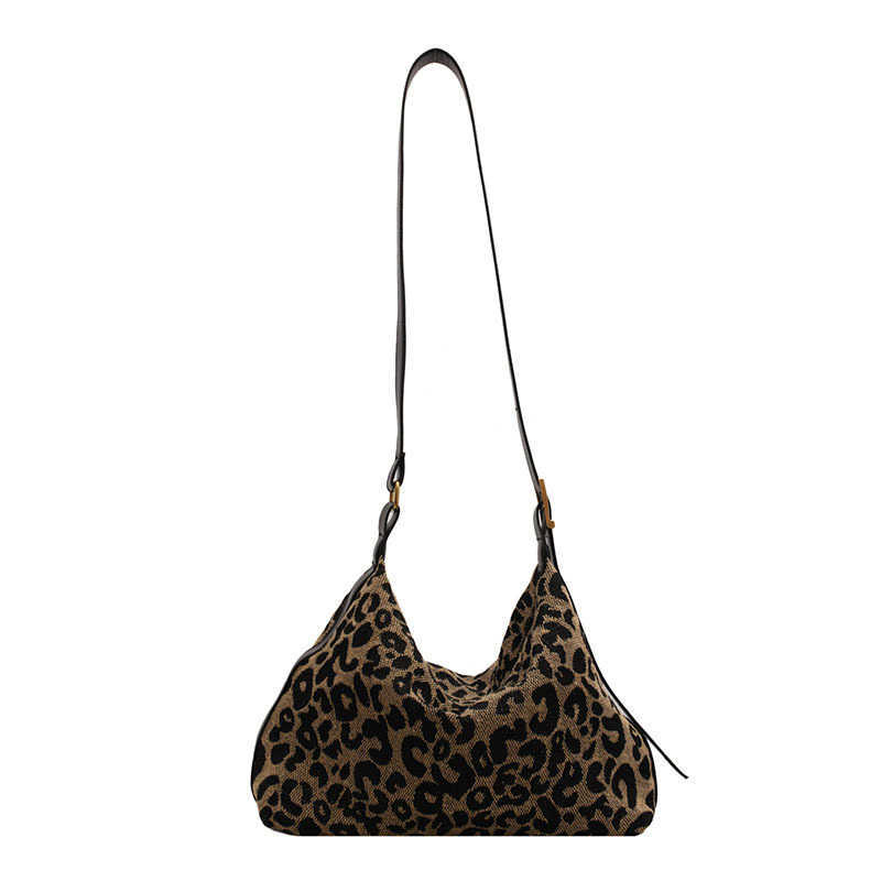 Texture bag for women, large capacity 2024 new fashion big bag, leopard print cloth bag, niche single shoulder crossbody bag