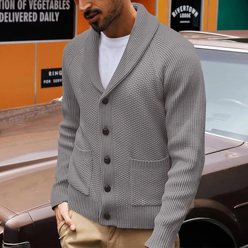 Streetwear Mens Sweater Jackets Fall Winter Casual Solid Color Button Lapel Sweatercoats For Men Knitwear Vintage Knit Cardigans 241111