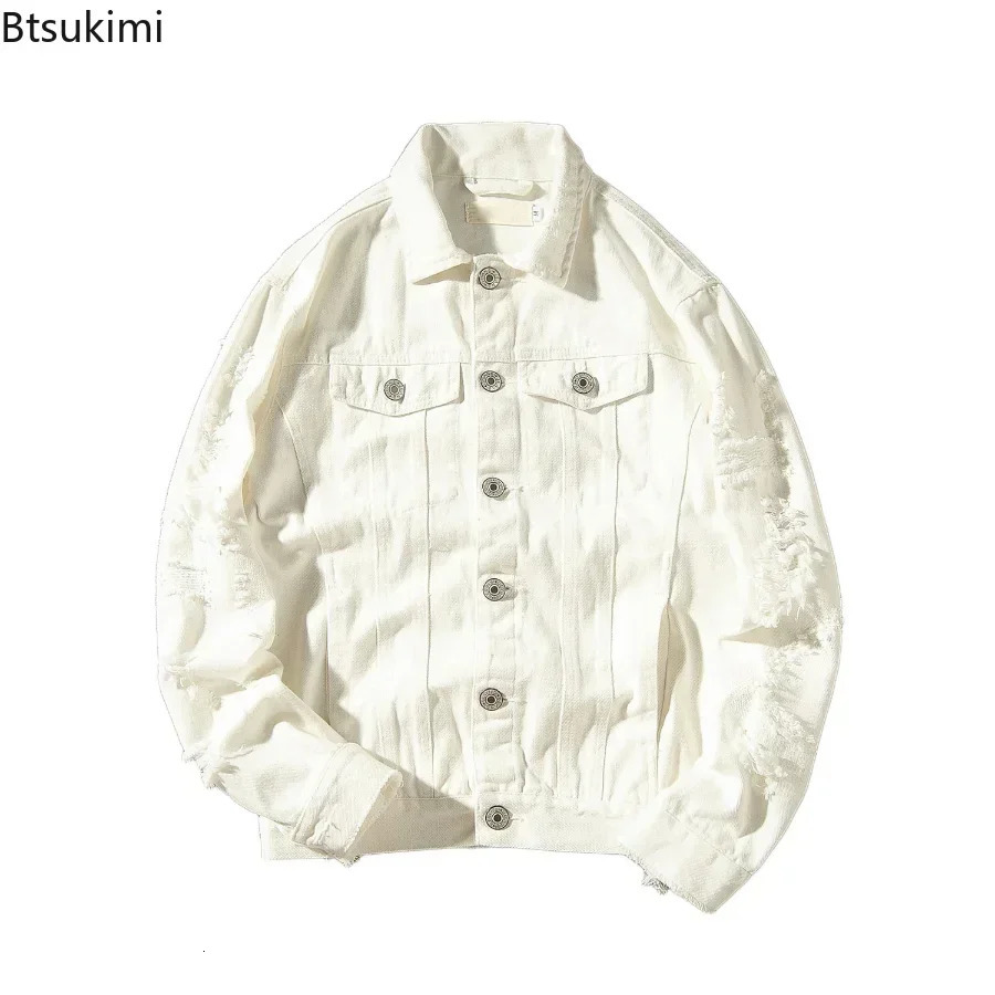 2024 Mens Fashion Jeans Jacket Solid Spring Autumn Cotton Denim Men Red White Black Pink Ripped Hole Jean Coats Male 241111