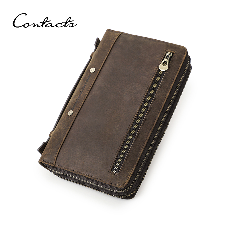 CONTACT'S Genuine Leather Clutch Wallet For Men Long RFID Handbags Phone Pocket Coin Purse Card Holder Large Capacity Money Clip
