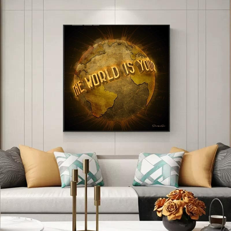 The World Is Yours Golden Scarface Canvas Square Poster Inspirational Wall Art Pictures Canvas Painting Living Room Home Decor