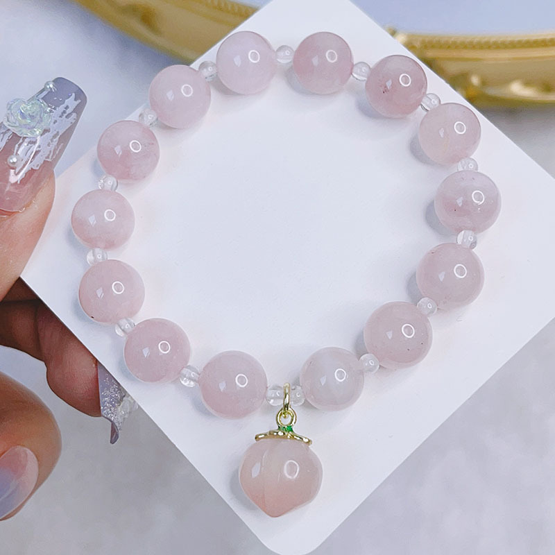 Ruifan Natural Agate Peach Pink Crystal Quartz Beaded Strand Women's Bracelets Party Fine Jewelry Gifts for Best Friend YBR872
