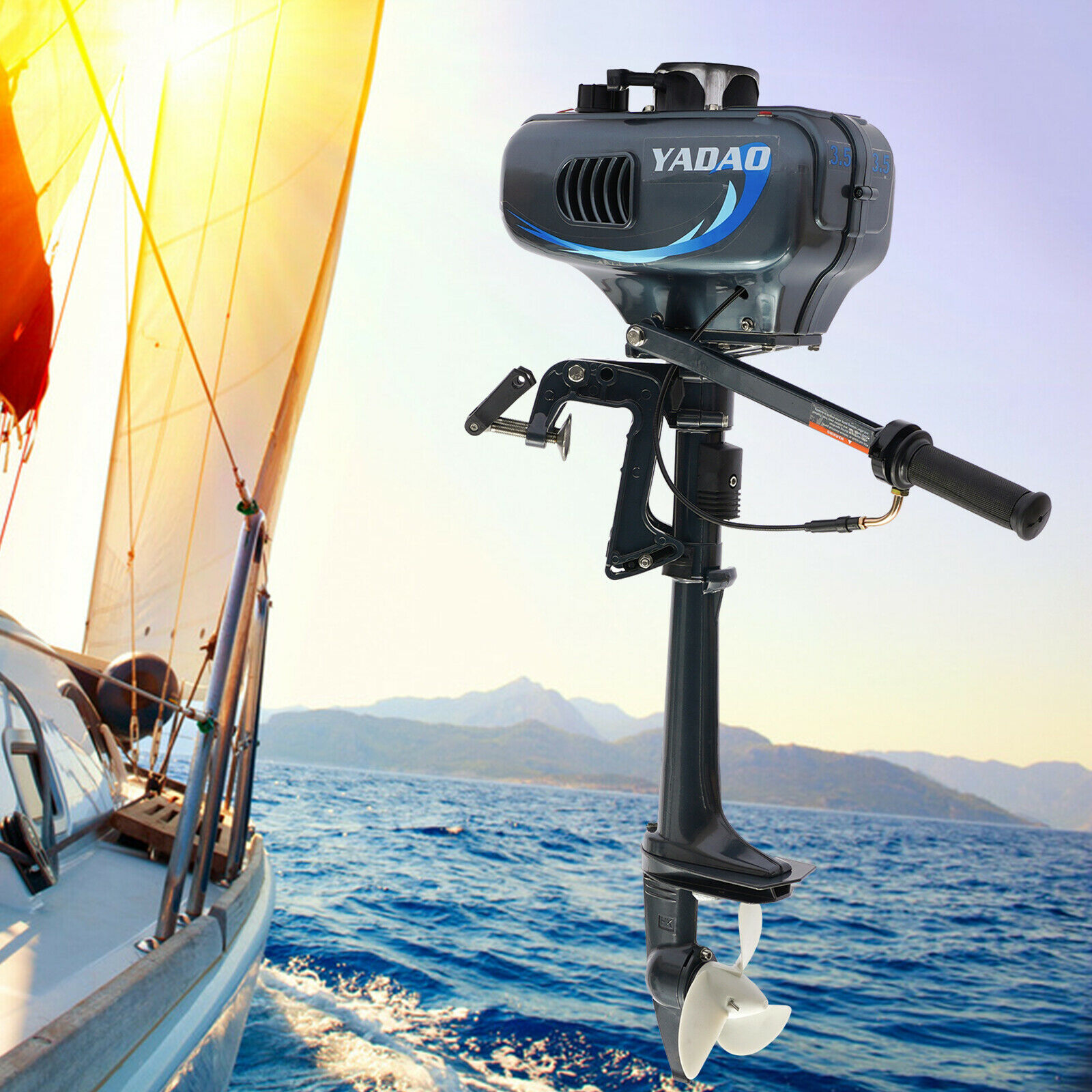 Grey 3.5HP 49cc Boat Outboard Motor Short Shaft 2 Stroke Gasoline Engine Half Water-cooling and Air-cooling System
