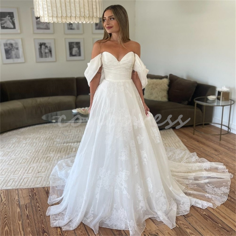 Off Shoulders Country Wedding Dresses Plus Size A Line Lace Garden Beach Bride Dress Elegant Robe De Mariee Western Gelinlik Modest Arabic Vestio De N