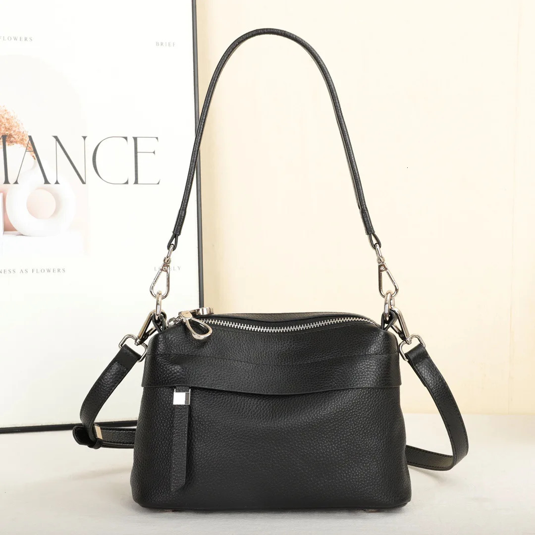 Head Layer Cowhide Leather Women's Shoulder Crossbody Large Capacity Multi Compartment Handbag Casual Practical Armpit Bag Genuine Leather Zipper
