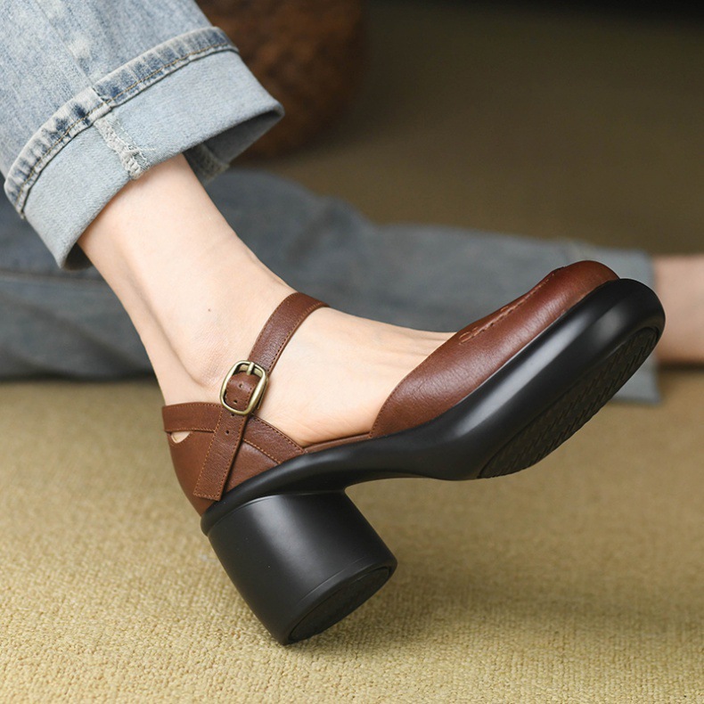 Closed Round Toe High Heel Sandals 2024: Versatile Fashion, Free Shipping Black Brown dh5727163