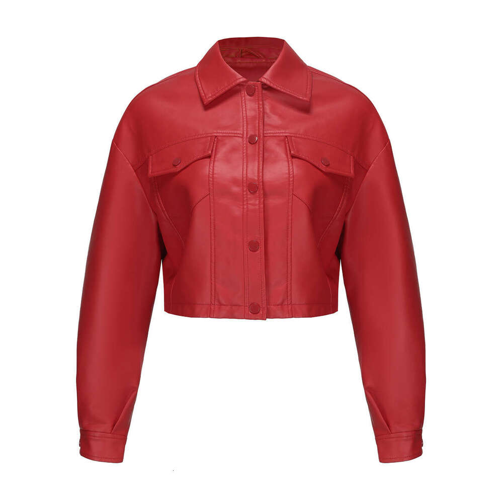 shanshi leather jacket women Spring and Autumn new loose casual leather long sleeved single breasted women's short jacket plus size